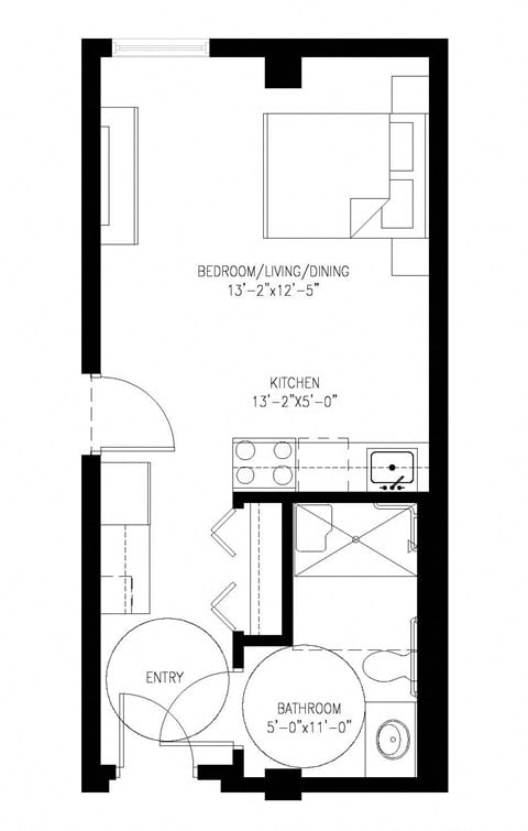 Floor plan for studio, 1 bath, 418 sqft